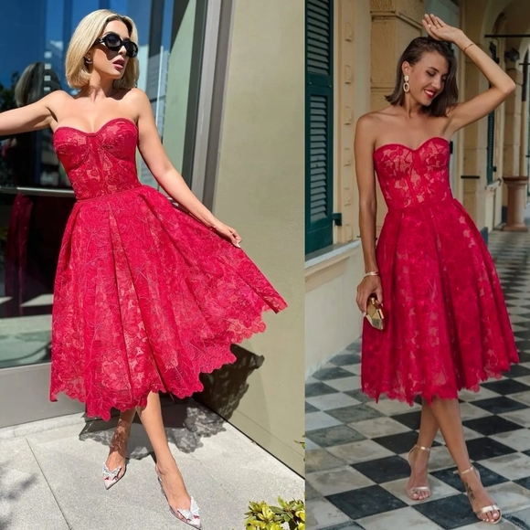 Nadine Merabi Olivia Red Lace Corsetry Bodice Dress Size Small/4 - Picture 8 of 14